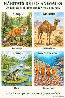 Hábitats de los animales: cartel ilustrado