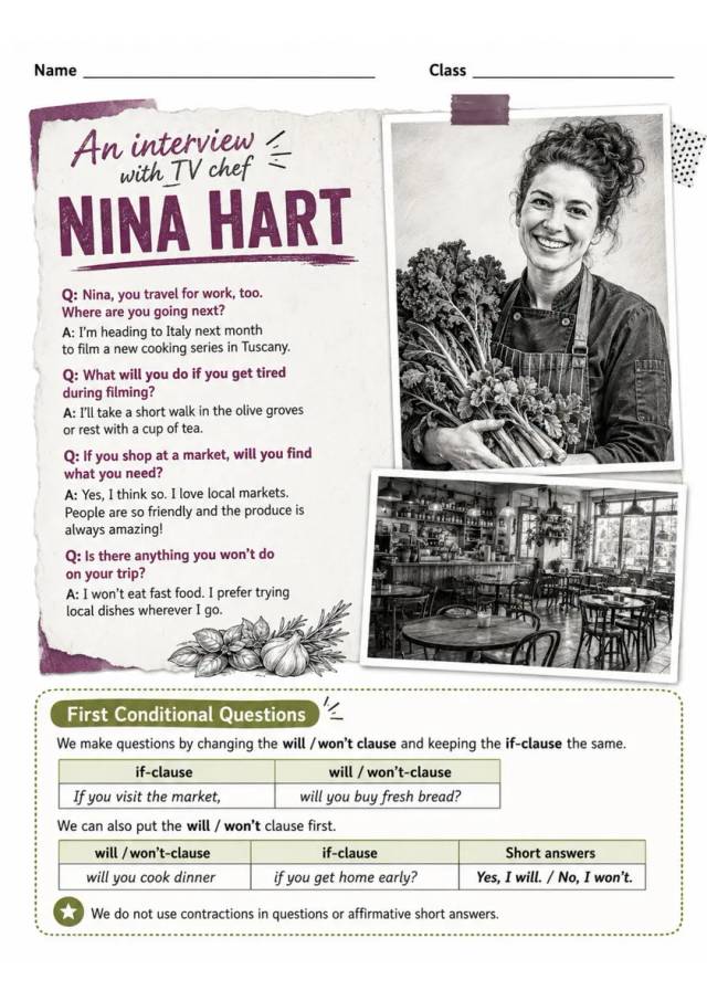 An Interview With Tv Chef | Grade 5 Grammar Worksheet grade 5 printable PDF preview