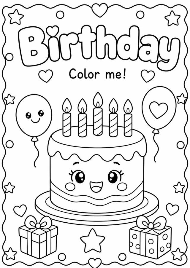 Birthday Coloring Pages — free printable Kindergarten Art worksheet