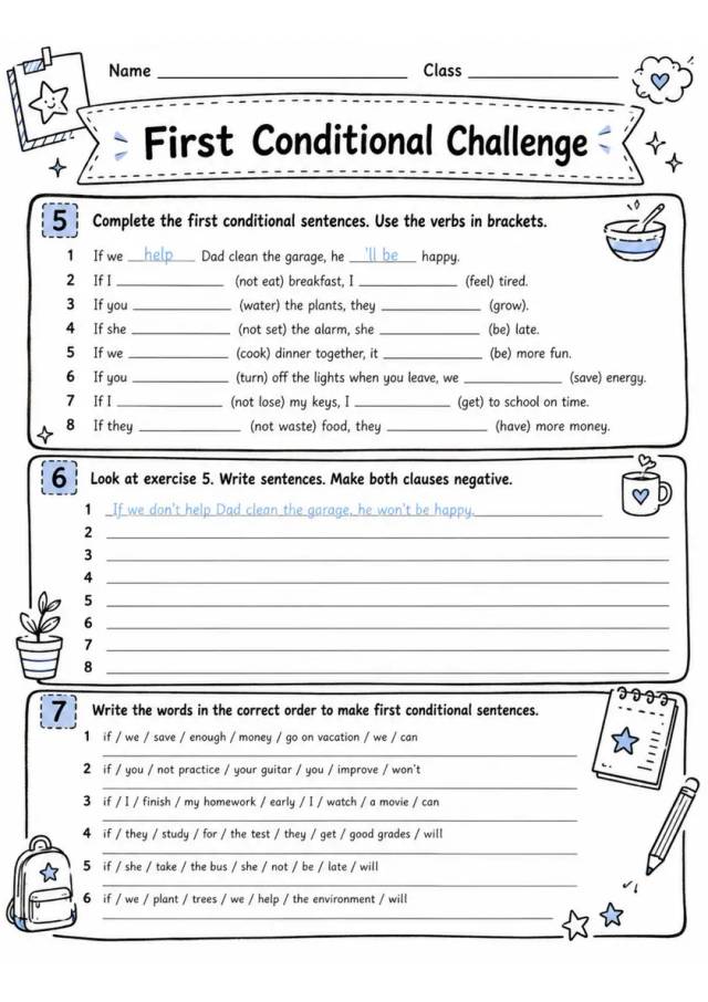 First Conditional Challenge | Grade 5 Grammar Worksheet grade 5 printable PDF preview