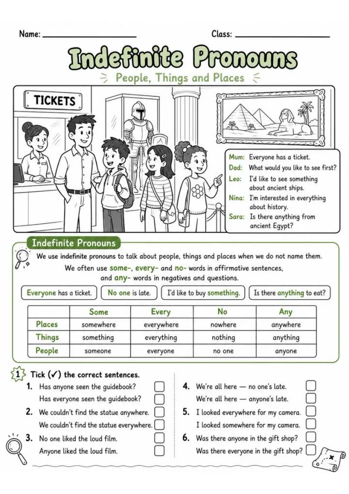 Indefinite Pronouns Pack - 4 Worksheets | Grade 5 grade 5 printable PDF preview