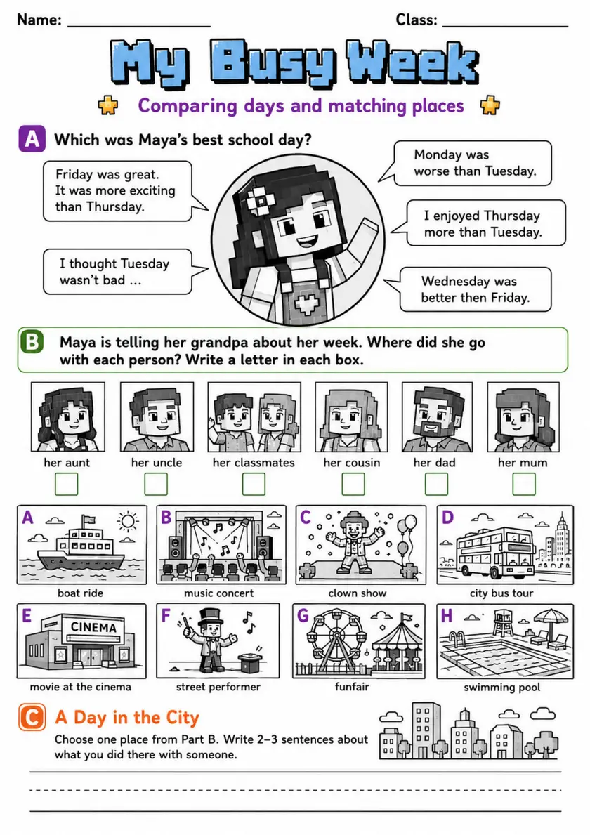 Cambridge MOVERS - My Busy Week | Free Worksheet primary printable PDF preview