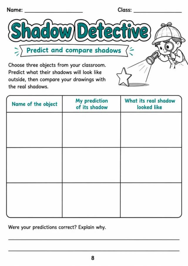 Shadow Detective - Grade 3 Science Worksheet grade 3 printable PDF preview