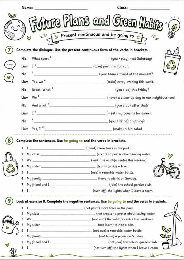 Future Plans And Green Habits | Grade 5 Grammar Worksheet grade 5 printable PDF preview