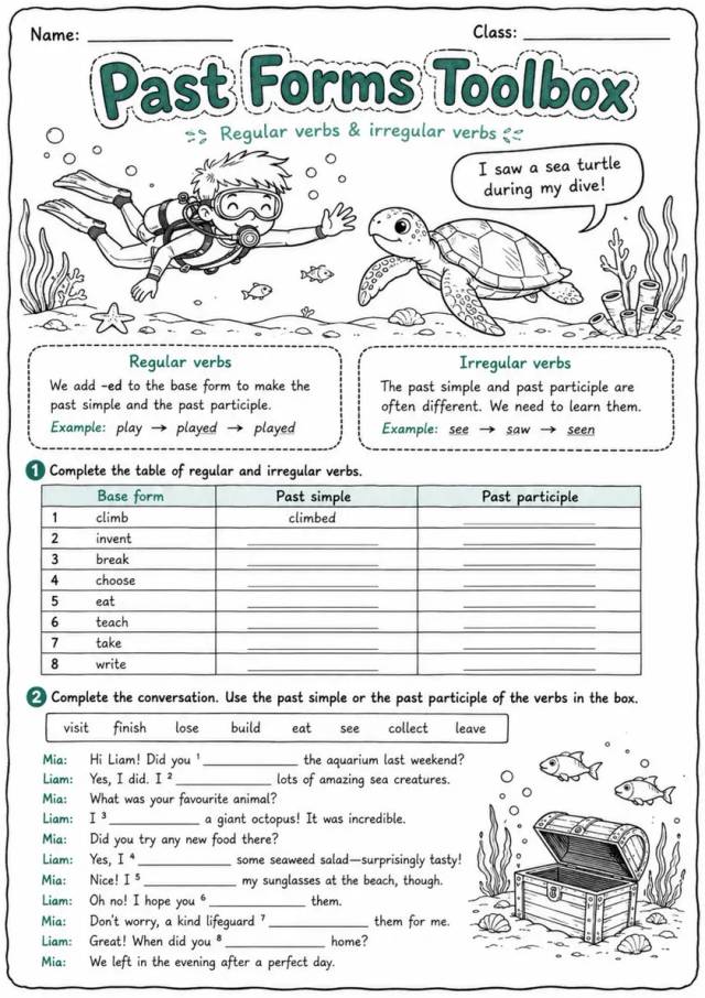 Past Forms Toolbox | Grades 5-6 Grammar Worksheet grades 5 6 printable PDF preview