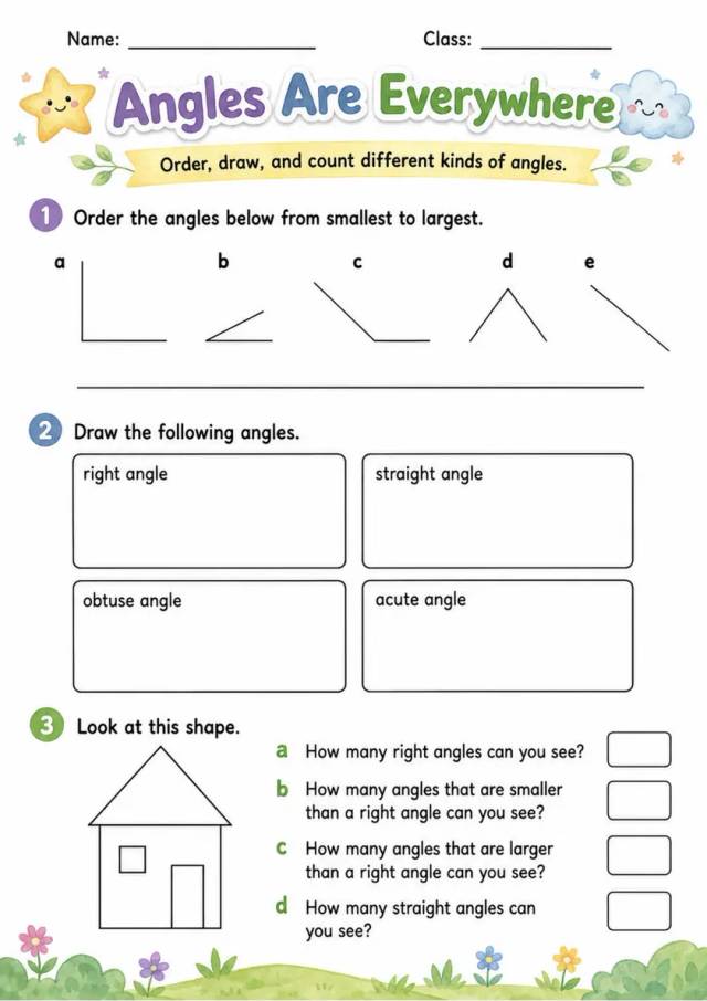 Angles Are Everywhere - Grade 3 Math Worksheet grade 3 printable PDF preview