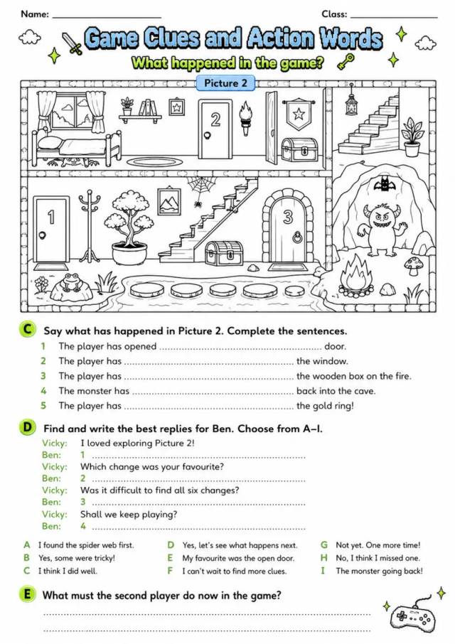 Cambridge Flyers - Game Clues and Action Words - Practice 2 | Free Worksheet primary printable PDF preview