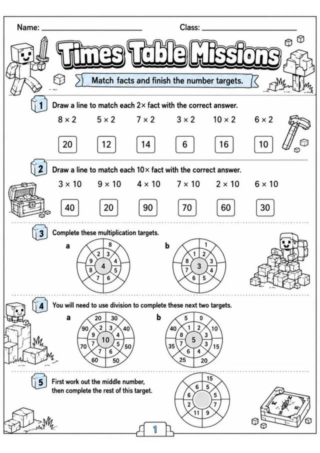 Times Table Missions - Grade 3 Math Worksheet - WKS-MAT-grade-3-XH-0176-EN grade 3 printable PDF preview