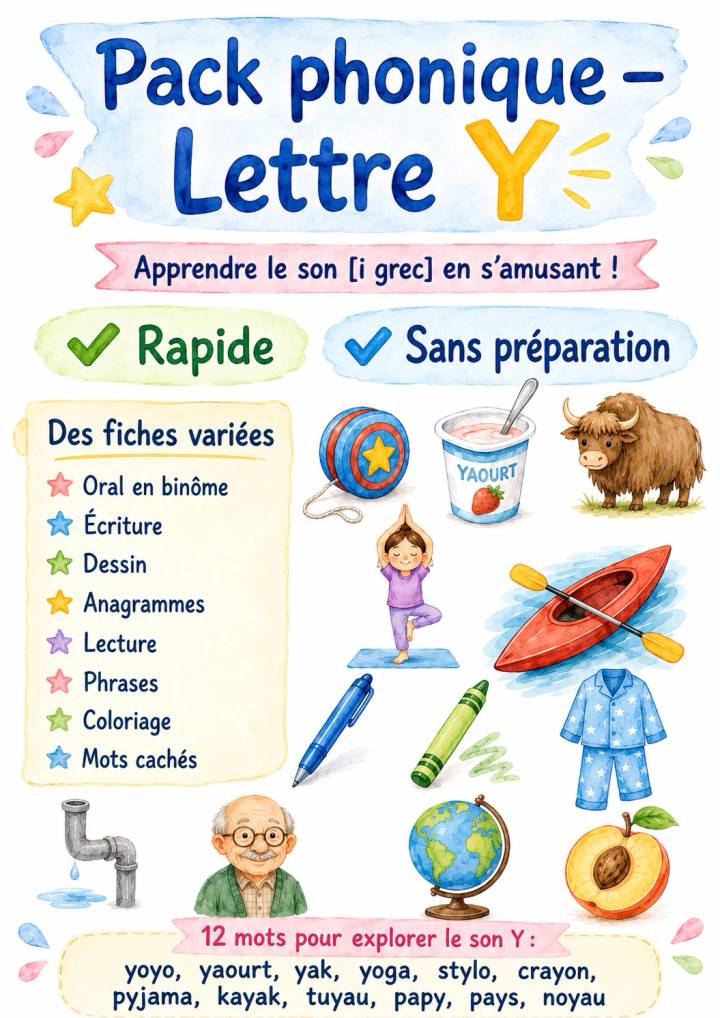 French Letter Y Phonics Worksheets Pack printable worksheet pack preview from KiwiBee