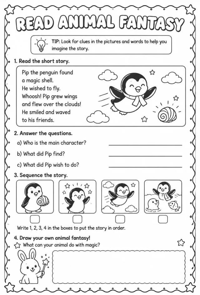 Read animal fantasy — free printable Reading strategies English worksheet
