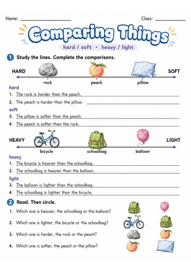 Comparing Things | Grade 2 English Language Arts Worksheet grade 2 printable PDF preview