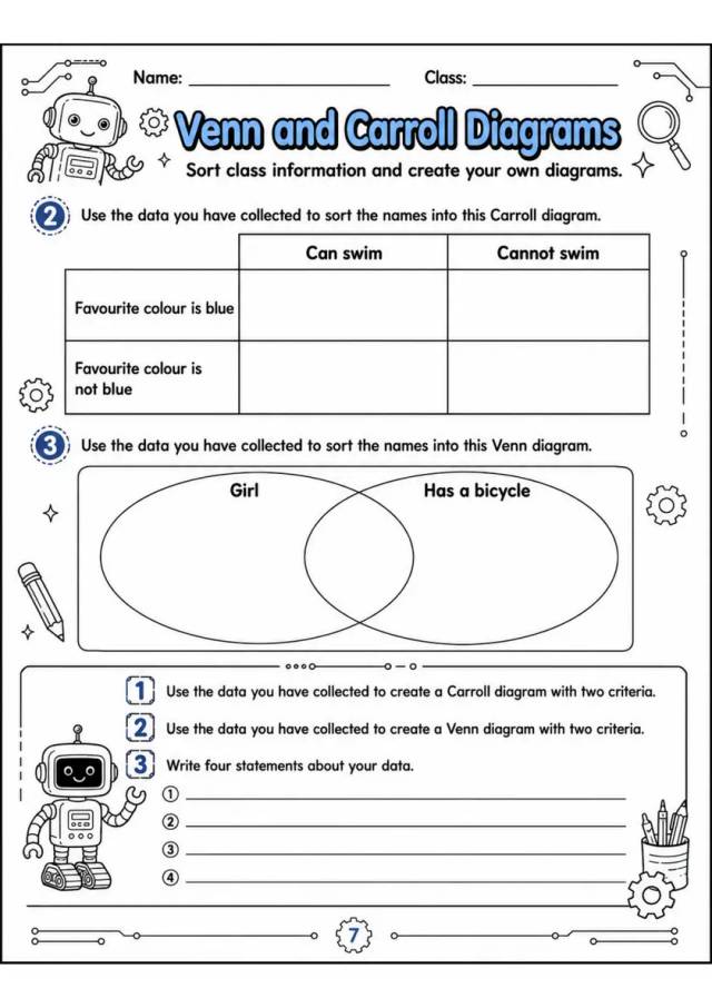 Venn and Carroll Diagrams - Grade 3 Math Worksheet - WKS-MAT-grade-3-XH-0144-EN grade 3 printable PDF preview