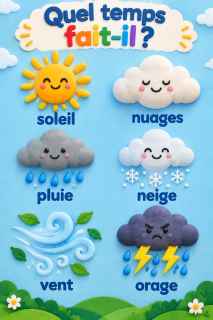 Affiche de la météo avec des symboles en relief, effet argile