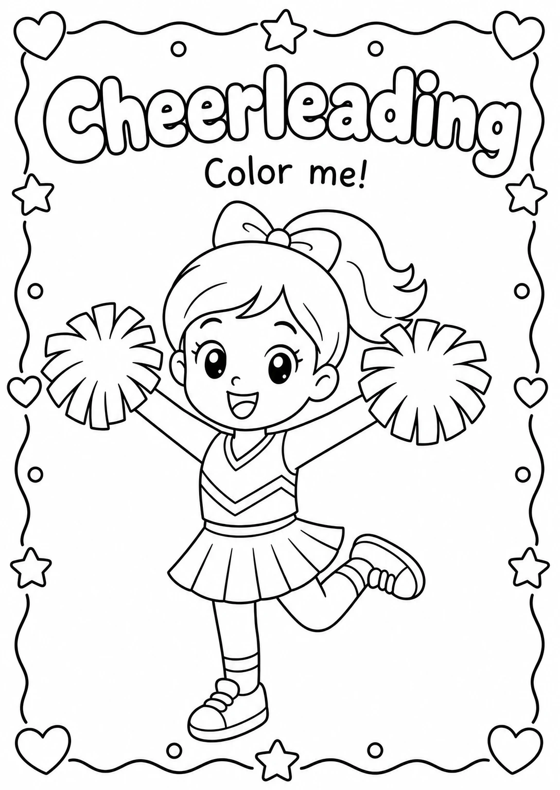 Cheerleading Coloring Pages — free printable Kindergarten Art worksheet