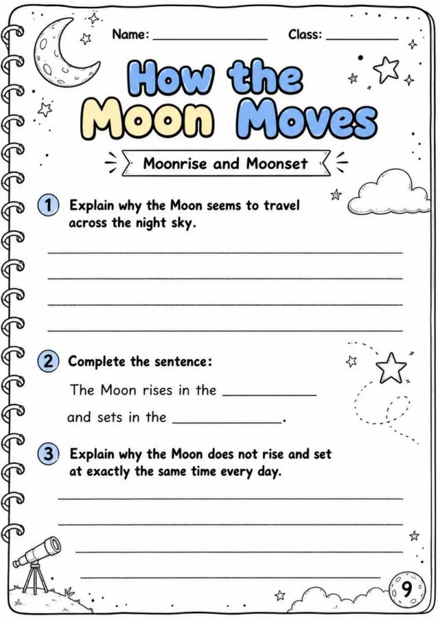 How the Moon Moves - Grade 3 Science Worksheet grade 3 printable PDF preview