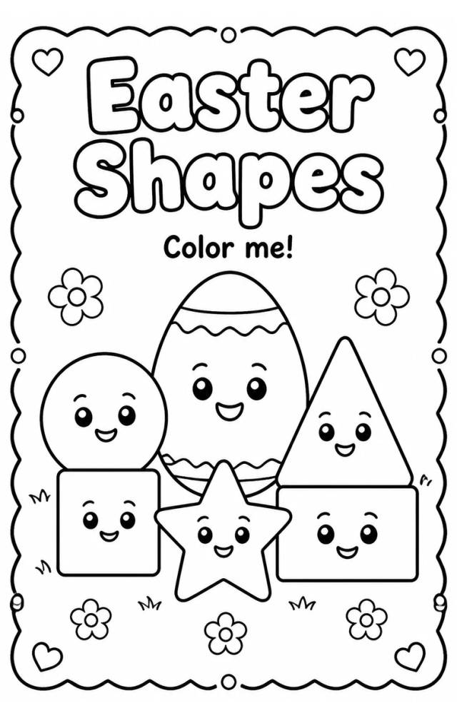 Easter Shapes Coloring Page — free printable Kindergarten Math worksheet