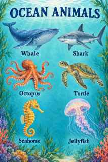 Watercolor Ocean Animals Vocabulary Chart