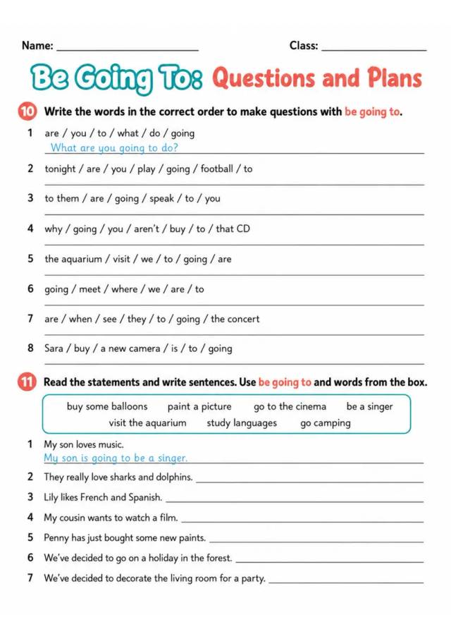 Be Going To: Questions And Plans | Grade 5 Grammar Worksheet grade 5 printable PDF preview