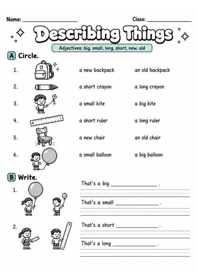 Describing Things | Grade 2 English Language Arts Worksheet grade 2 printable PDF preview
