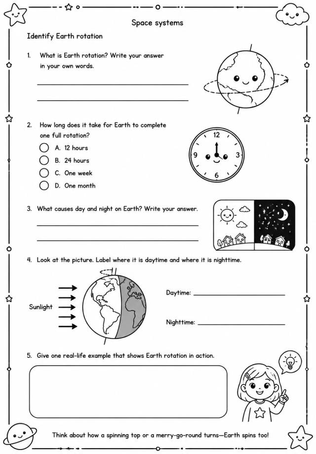 Identify Earth rotation — free printable Grade 4 Science worksheet
