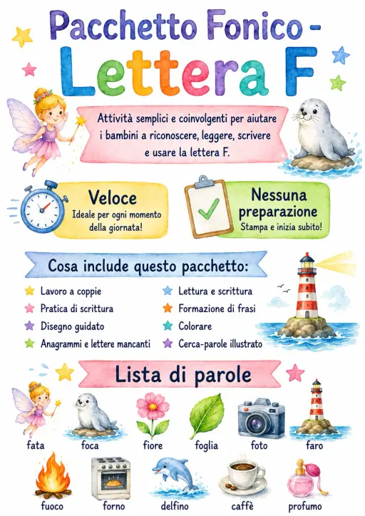 Italian Letter F Phonics Worksheets Pack
