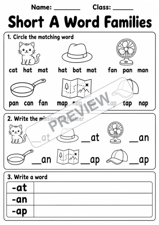 CVC Short Vowel Phonics Practice Pack | 5 Worksheets | Kindergarten-Grade 1