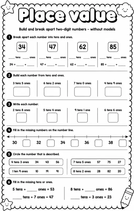 Build and break apart two-digit numbers - without models