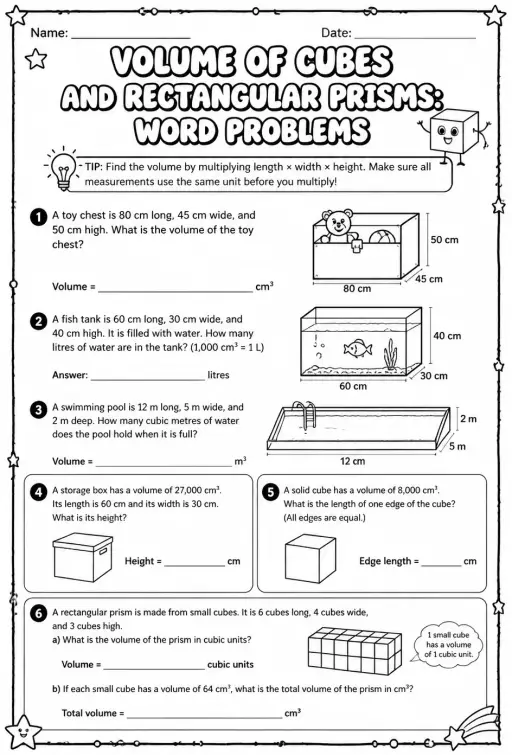 Volume of cubes and rectangular prisms: word problems