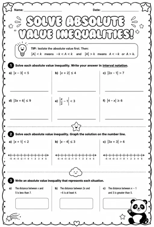 Solve absolute value inequalities