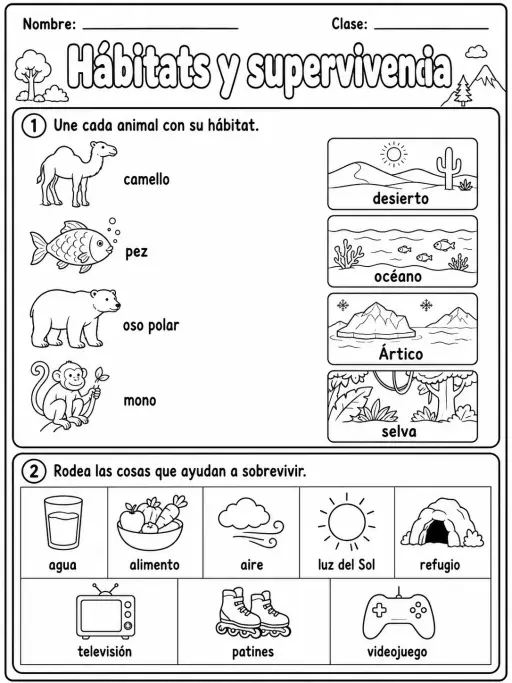 3.º grado - animales y hábitats - Paquete de fichas