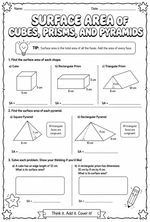 Surface area of cubes, prisms, and pyramids