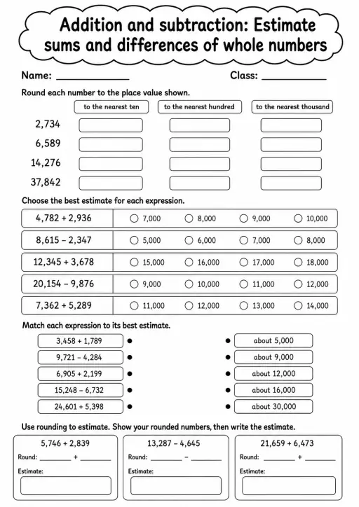 Grade 5 Addition And Subtraction Math Worksheet Pack