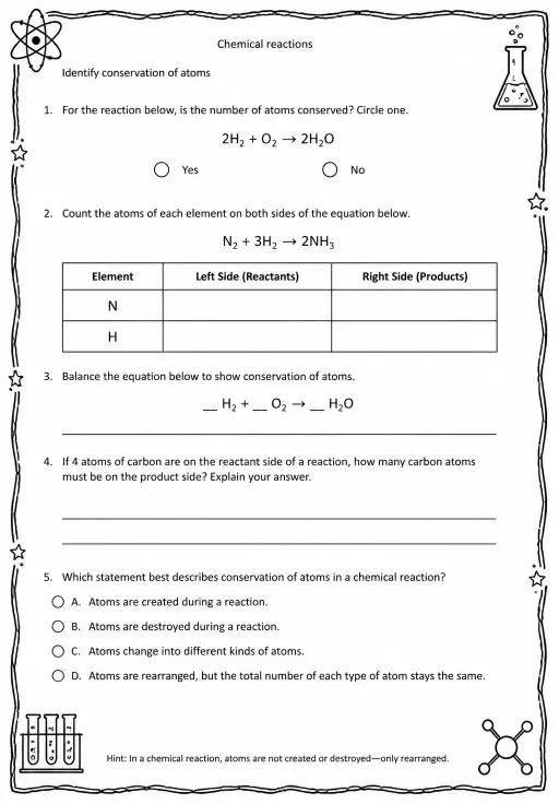 Identify conservation of atoms