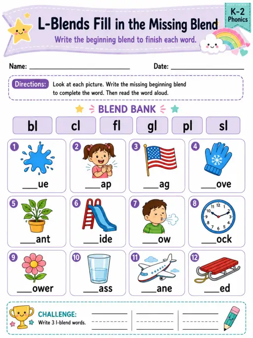 L-Blends Fill in the Missing Blend