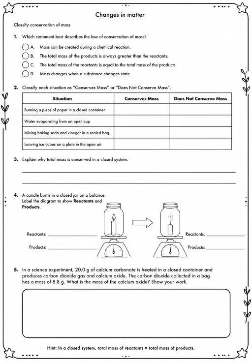 Classify conservation of mass