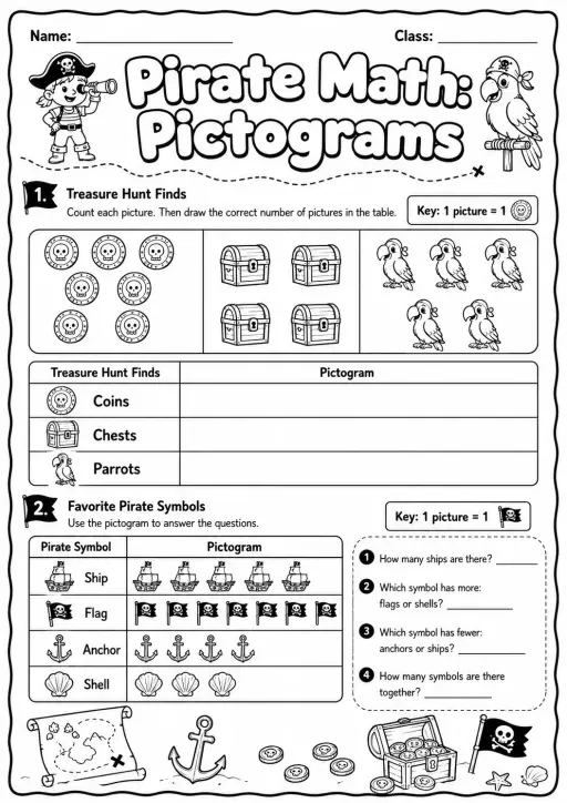 Pirate Math: Position and Direction Worksheet Pack