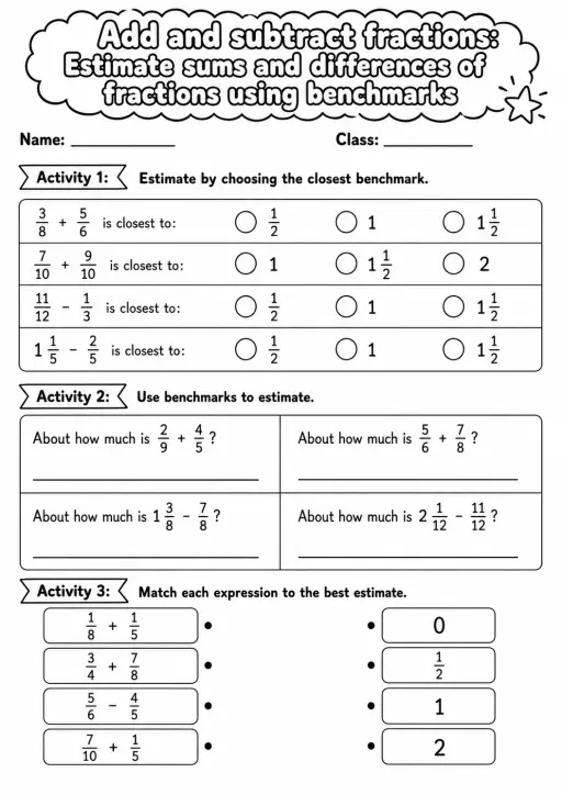 Grade 5 Add And Subtract Fractions Math Worksheet Pack