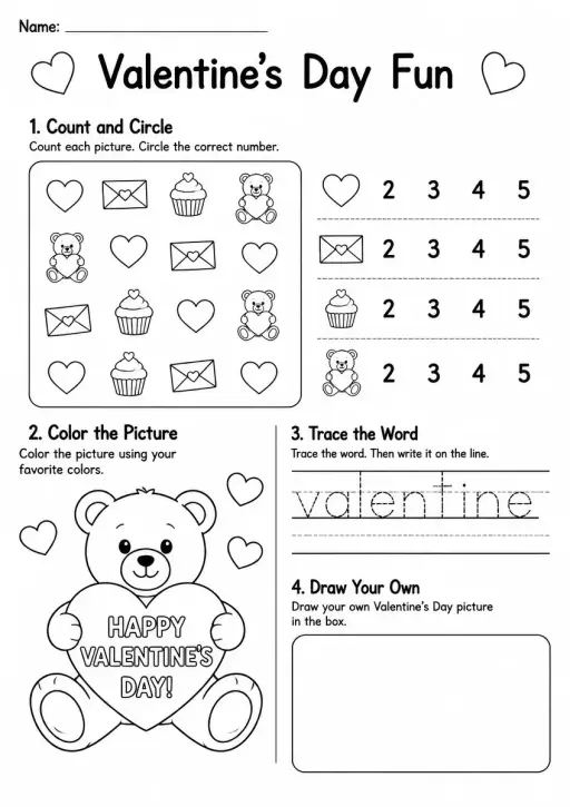 Valentine's Day Worksheet — Grade 1