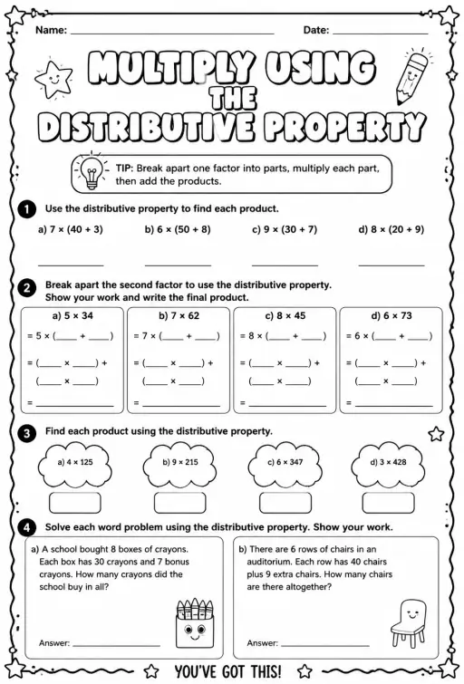Multiply using the distributive property