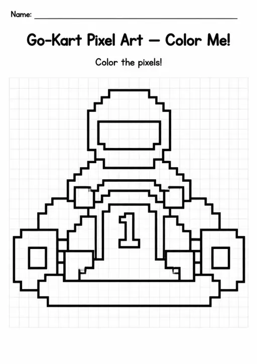 Go-Kart Pixel Art Coloring Page