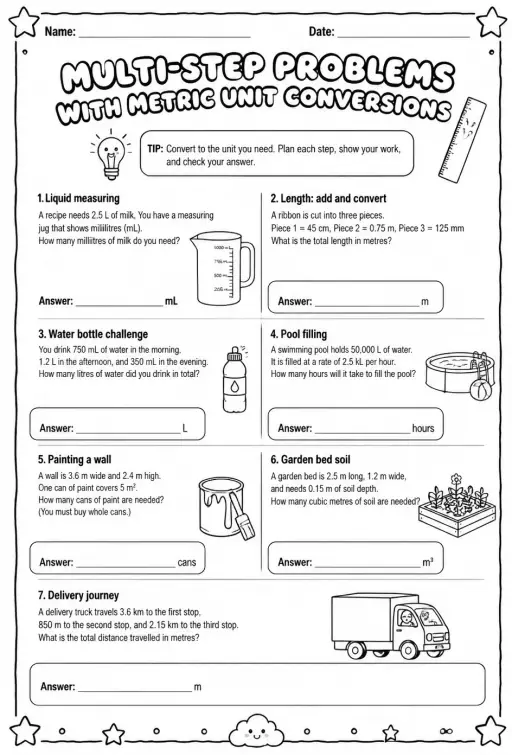 Multi-step problems with metric unit conversions