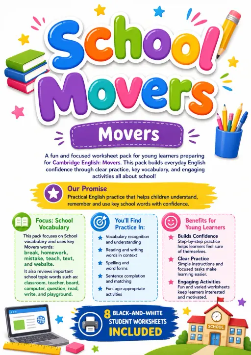 School Movers Vocabulary Worksheet Pack