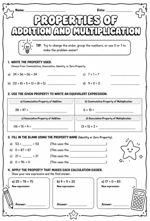 Properties of addition and multiplication