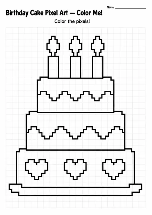 Birthday Cake Pixel Art Coloring Page