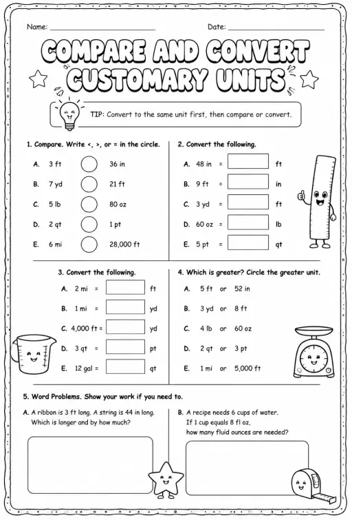 Compare and convert customary units