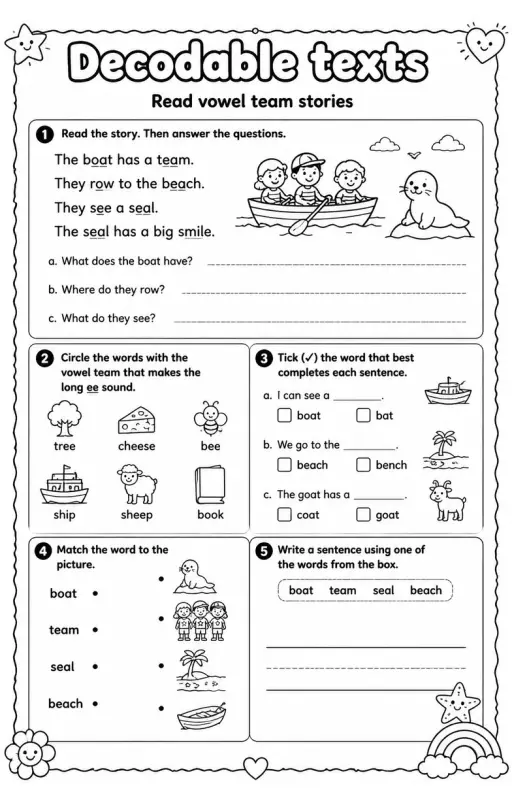 Read vowel team stories