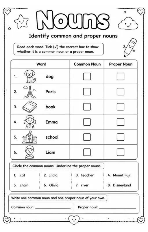 Identify common and proper nouns