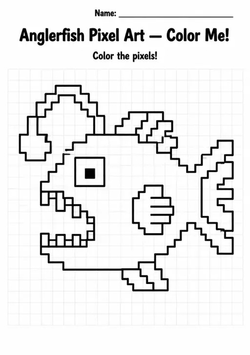 Anglerfish Pixel Art Coloring Page