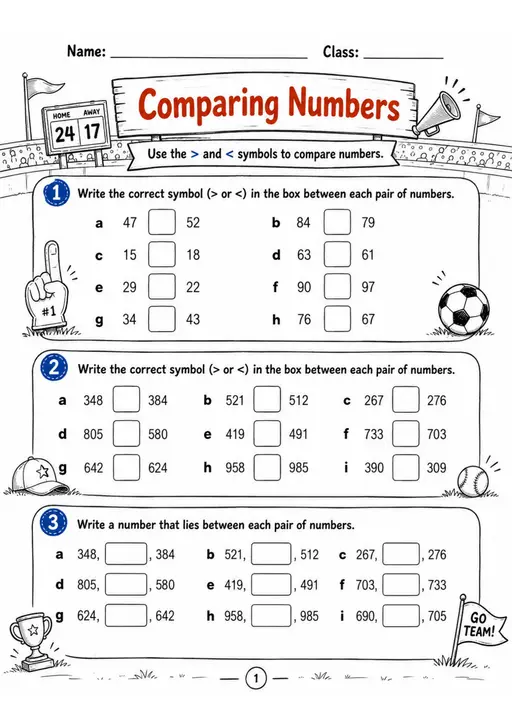 Comparing Numbers - Grade 3 Math Worksheet - grade 3 Reading, explanation, and short-response questions