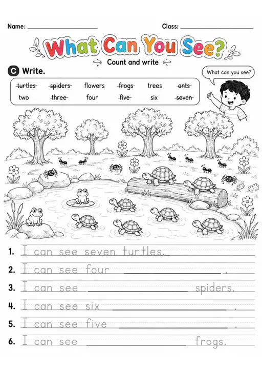 What Can You See? | Grade 1 Counting and Writing Worksheet